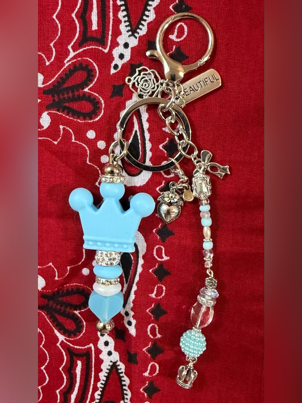 Blue Crown Beaded Keychain Charm